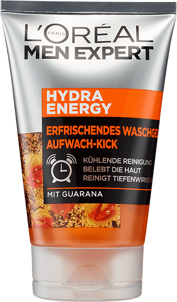 Silber-orangene Tube des Hydra Energy Aufwachkick Waschgels